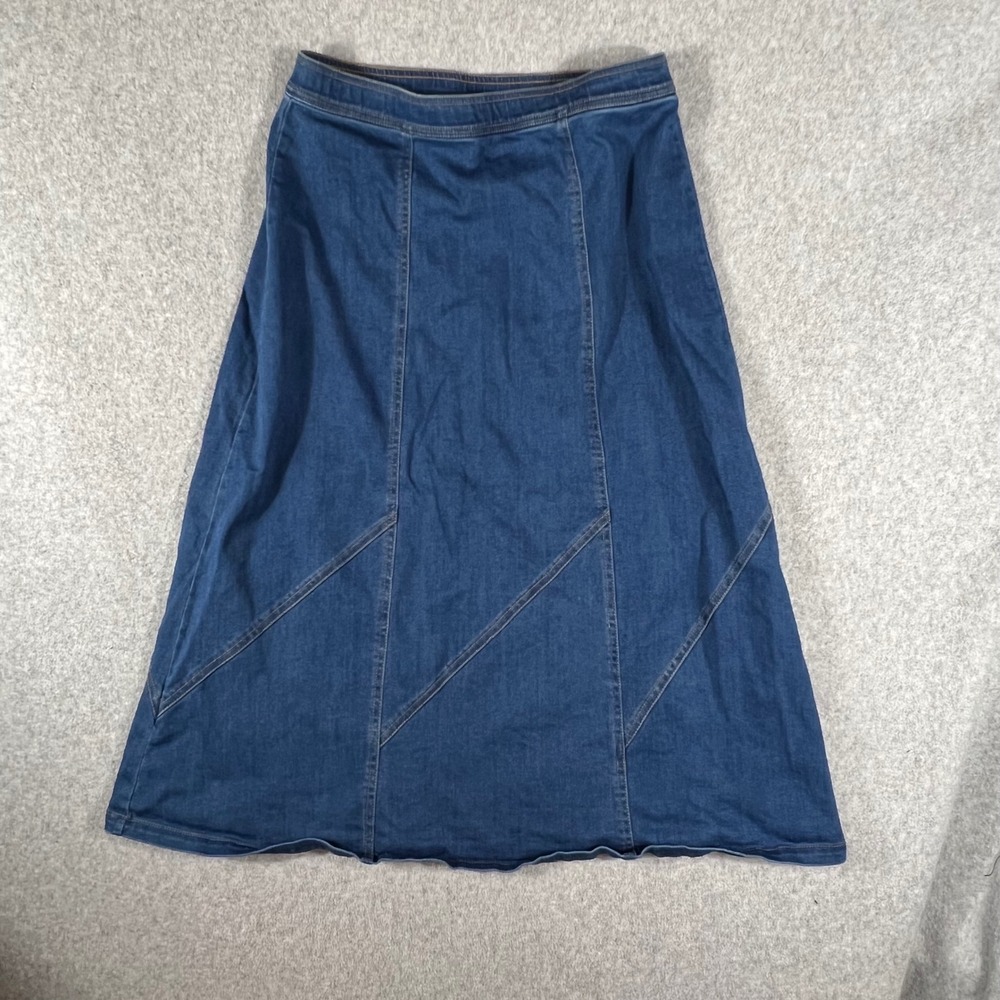 Denim & Co Skirt Womens 8 Blue Midi ALine Stretch Pull On Prairie Western Modest